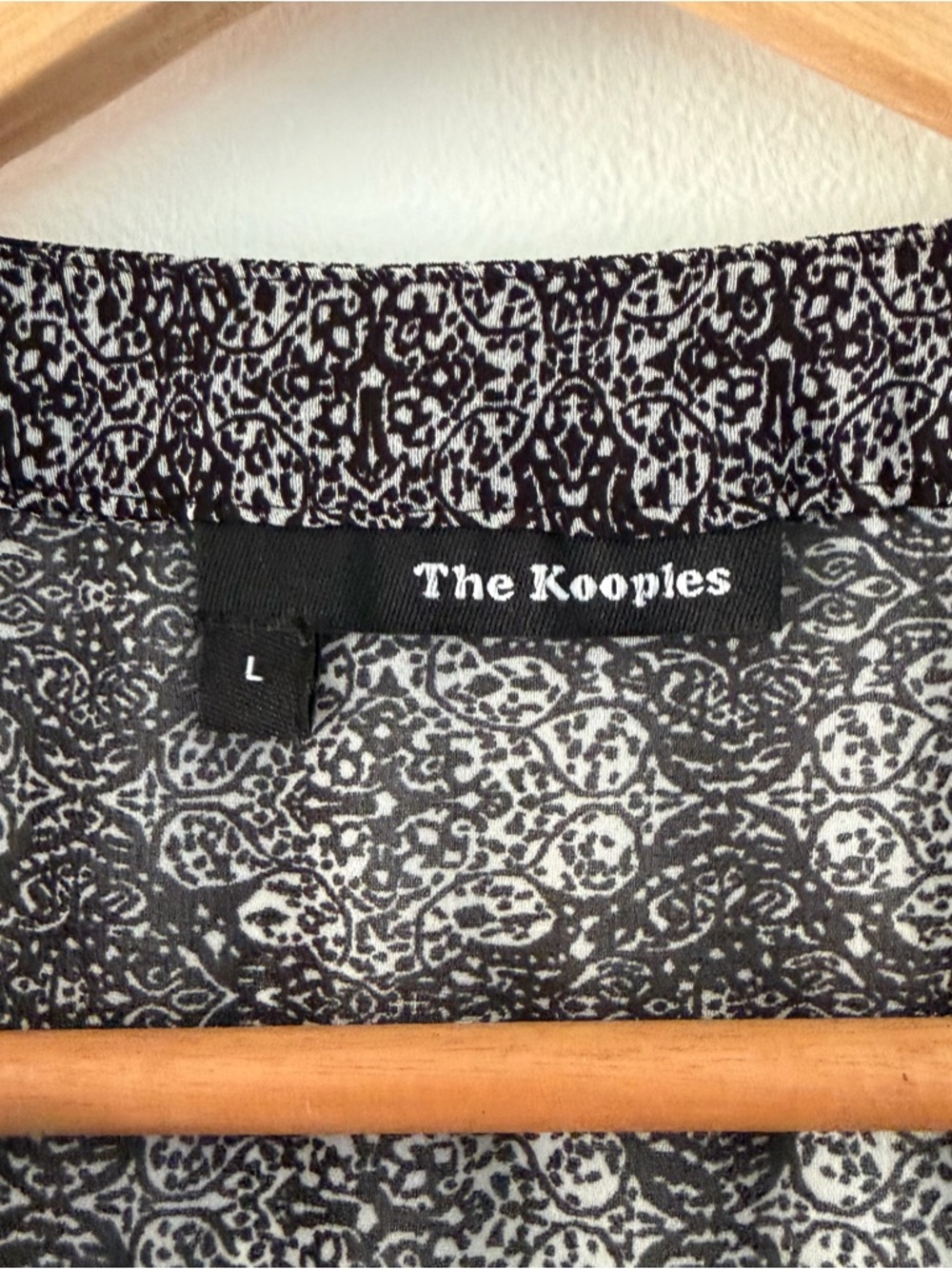 The Kooples Size Large Black & Gray Lace-Up Patterned Sheer Blouse Boho Flowy - Picture 7 of 14